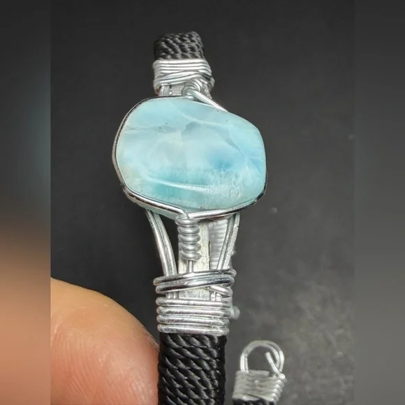 Handmade Natural Larimar Stone & Wire-Wrapped Bracelet - Picture 8 of 11